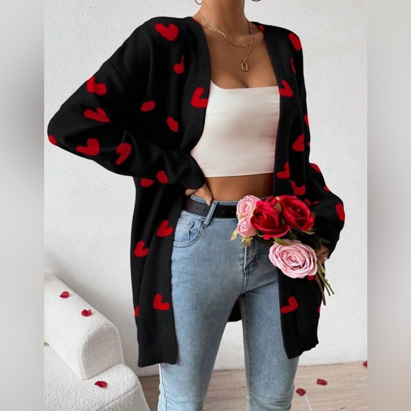 NWT Bonnie Boom Casual Heart Pattern Cardigan - Picture 5 of 5